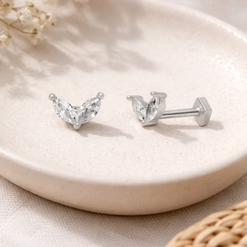 Winona Flat Back Stud Earring in Silver - Image 2